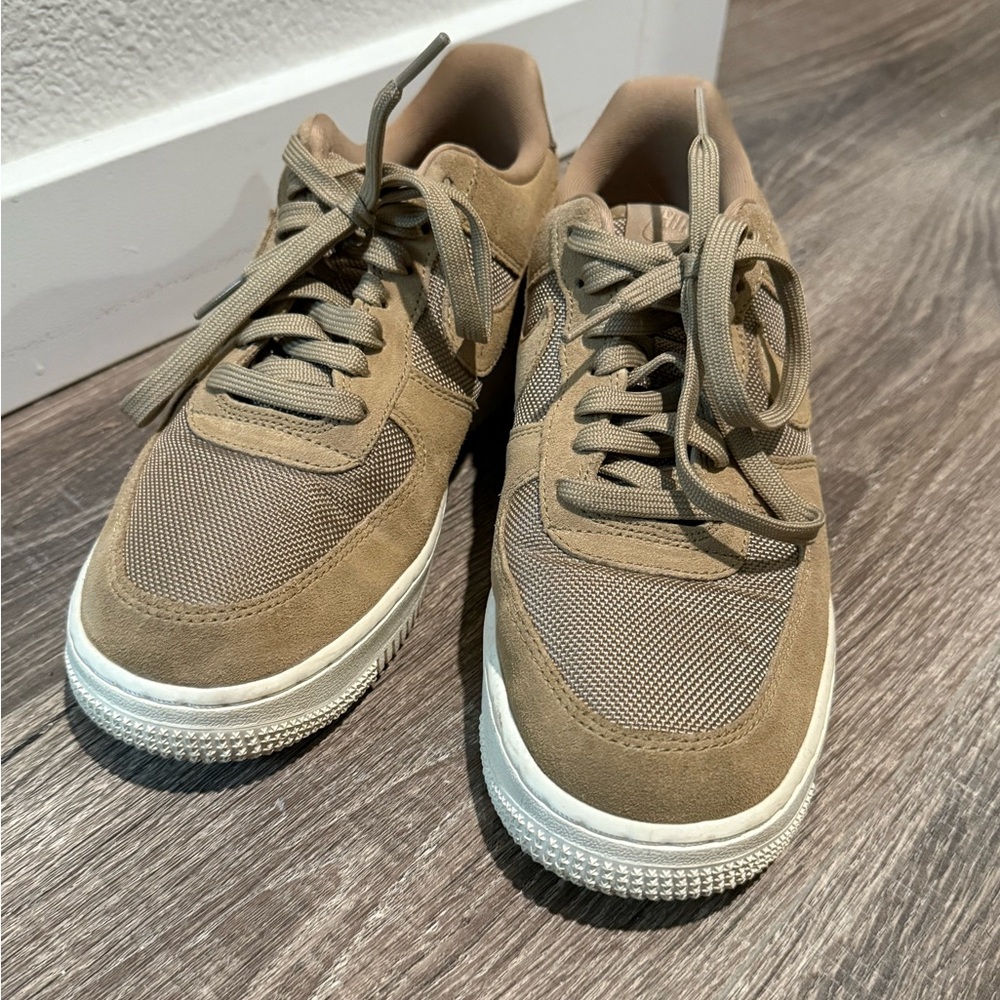 Nike Tan Air Force Ones with Suede Upper and Chunky Sole